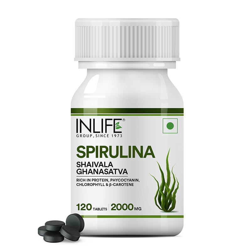 

INLIFE Spirulina Tablet 2000 mg | Green Superfood Supplement | Nutritional Supplement Protein Fiber Antioxidants - 60 Tablets