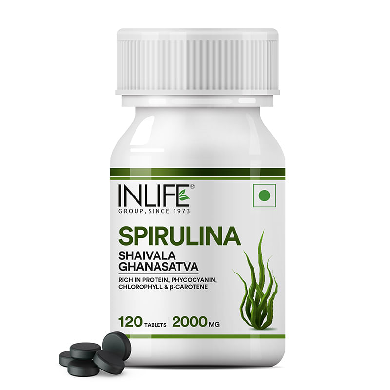 

INLIFE Spirulina Tablet 2000 mg | Green Superfood Supplement | Nutritional Supplement Protein Fiber Antioxidants - 120 Tablets