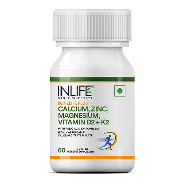 

INLIFE Calcium Magnesium Zinc Vitamin D B12 | With K2 & Folic Acid Supplement | Bone & Joint Support Supplement for Women and Men - 60 Tablets