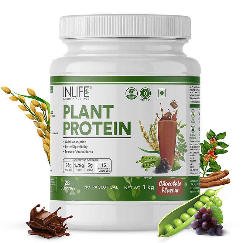 

INLIFE Plant Protein Powder - Pea, Quinoa & Brown Rice - 25g Protein - Ashwagandha, Green Tea & Grape Seed Extract - Digest...