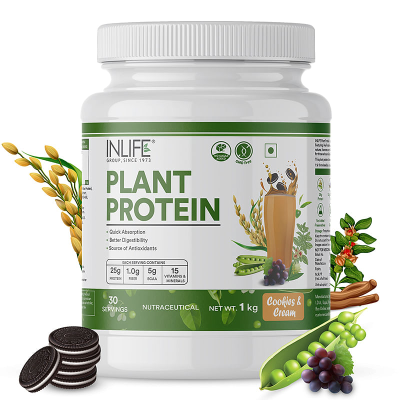 

INLIFE Plant Protein Powder - Pea, Quinoa & Brown Rice - 25g Protein - Ashwagandha, Green Tea & Grape Seed Extract - Digestive Enzy...