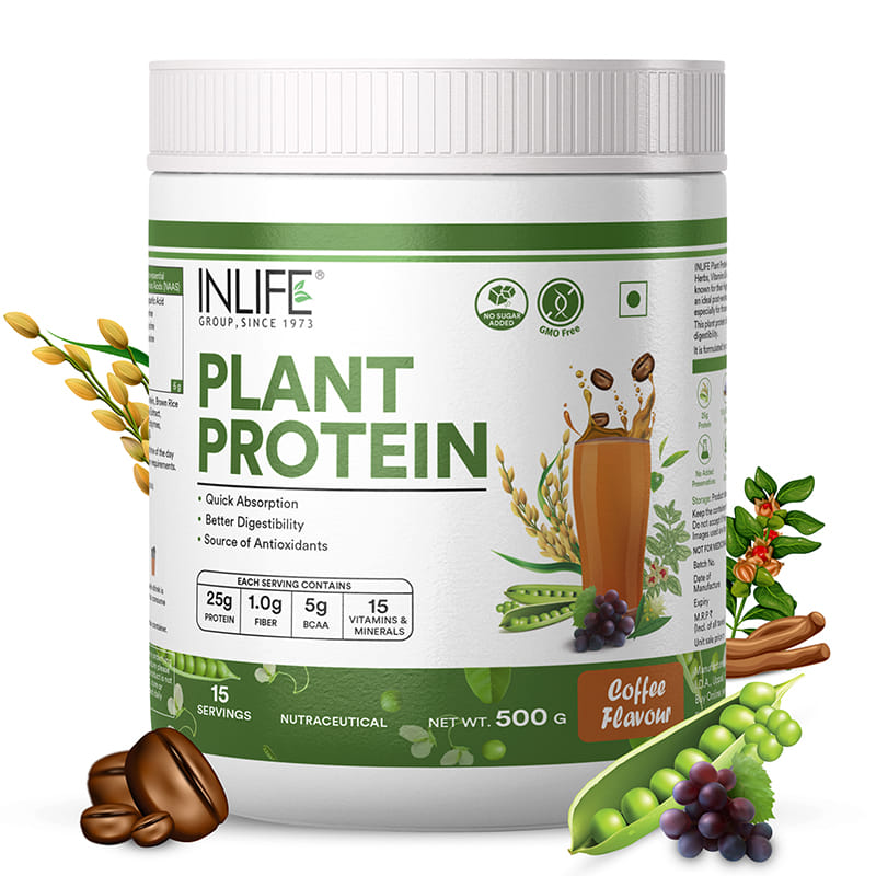 INLIFE Plant Protein Powder - Pea, Quinoa & Brown Rice - 25g Protein - Ashwagandha, Green Tea & Grape Seed Extract - Digestive Enzymes Bodybuilding Supplement-image-14