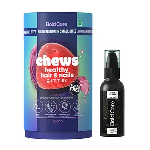 Bold Care Chews Biotin Hair Gummies - Strawberry Flavor - 60 Gummies + Bold Care Procapil Hair Growth Serum for Men - 60ml - Helps Reduce Hairfall & Improve Hair Quality