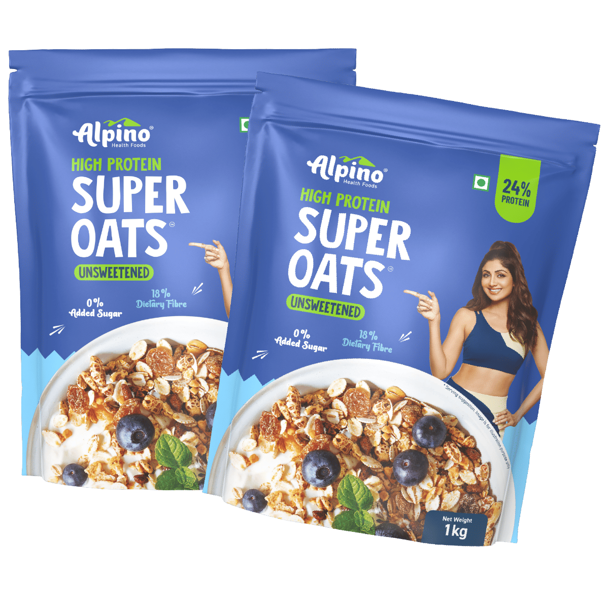 

ALPINO 24g High Protein High Protein Super Oats Unsweetened 2kg (1kg, Pack of 2) - Rolled Oats & Natural Peanut Butter - Source of Dietary Fibre & ...