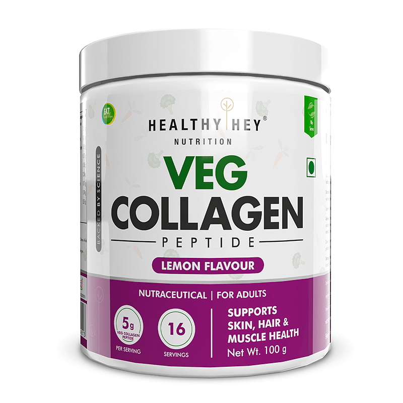 

HealthyHey Nutrition Veg Collagen Peptide - Lemon flavoured - 100gm | Supports Skin, Hair & Muscle Health
