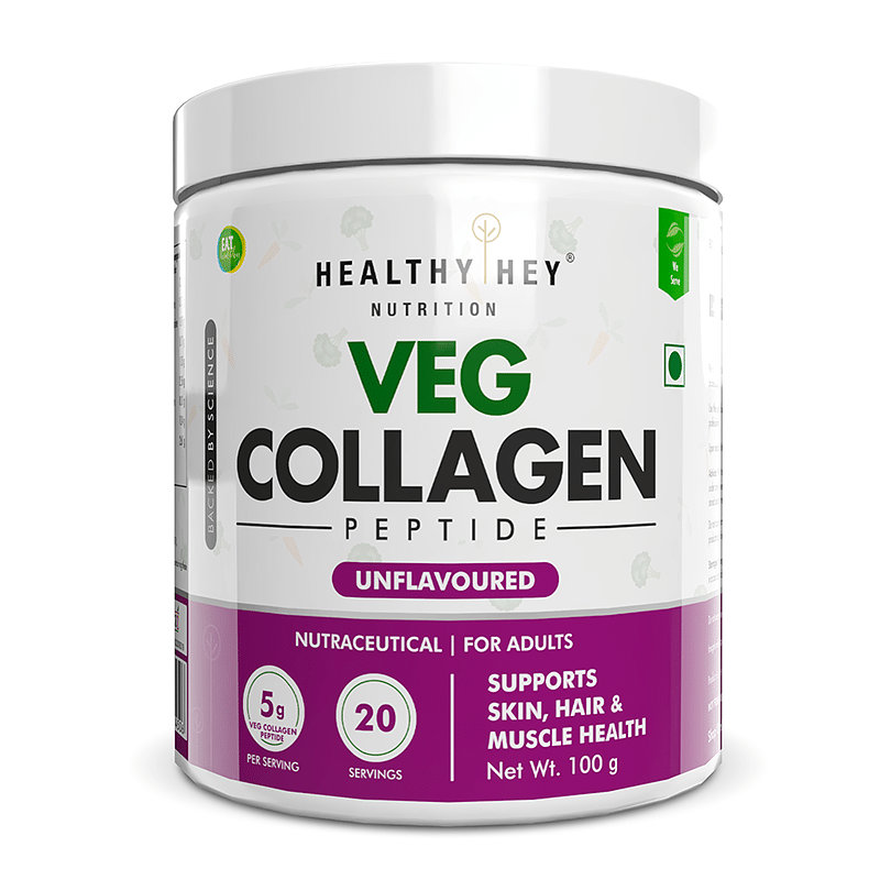 

HealthyHey Nutrition Veg Collagen Peptide - Unflavoured - 100gm | Supports Skin, Hair & Muscle Health