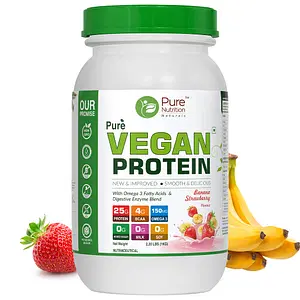 Pure Nutrition Vegan protein 1Kg | 30 Serving | Strawberry banana flavour | 25g Protein | Lean Muscle | Easy to digest