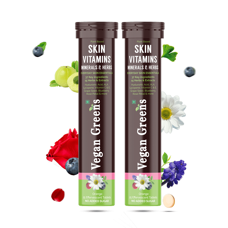 

Vegan Greens Skin Vitamins 37 Ingredients, Herbs with Hyaluronic Acid, ALA, Lycopene, Vit. E & C. Daily Skin Hydration, Repair, Heal, Detox, Acne C...