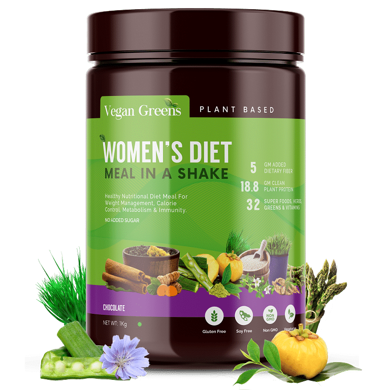 

Vegan Greens Women’s Diet Meal in a Shake With Ayurvedic Herbs- Healthy Meal Replacement Shake For Weight Management, Calorie Control Metabolism & ...