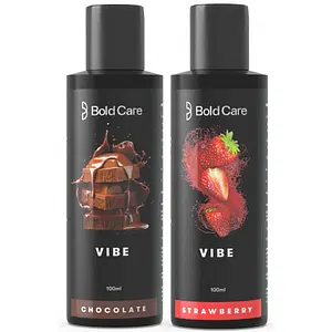Bold Care Vibe Duo pack - Premium Chocolate Flavour + Strawberry Flavour - Natural Personal Lubricant for Men and Women - Premium Strawberry Flavour - Water Based Lube - 200 ml