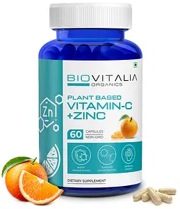 BIOVITALIA ORGANICS Vitamin C + Zinc | Support Sun Protection | Boost immune System | Improves Memory | 60 Capsules