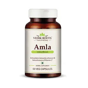 Vedikroots Amla Capsules 100% Organic Immunity Enhancer Natural Source of Vitamic C Herbal Supplements (60 Capsules) (Pack of 1)