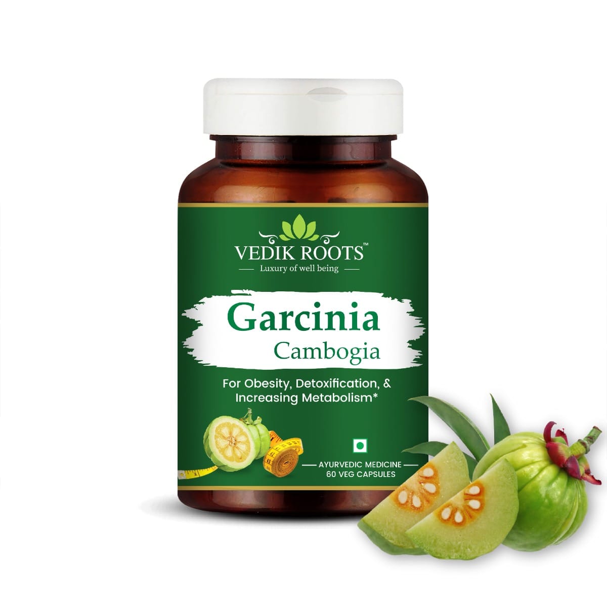 Vedikroots Garcinia Cambogia Ayurvedic Capsules| Improves Digestion | Fat Burner | Weight Loss Supplement For Women And Men