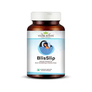 Vedikroots BlisSlip | Promotes Restful Sleep | Natural Sleep Support Supplement For Men & Women | 60 Veg Capsules