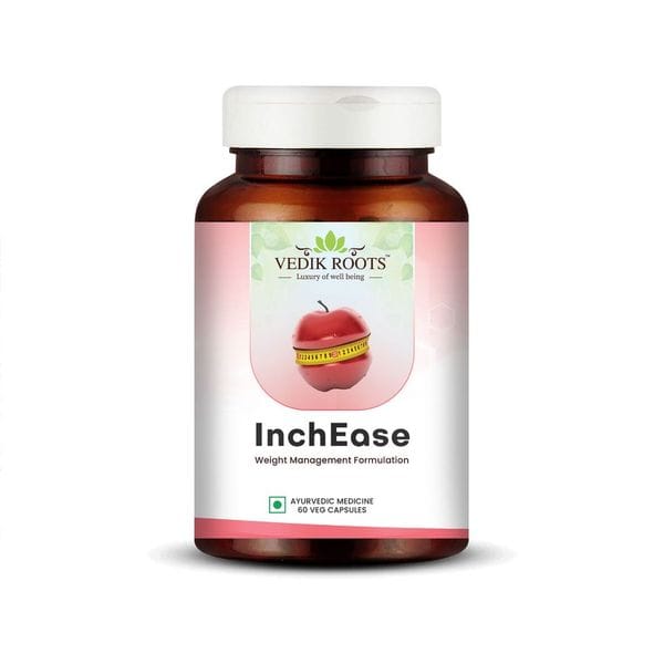 Vedikroots InchEase | Ayurvedic Supplement for Healthy Weight Loss Management | Helps Manage Cholesterol Levels | Helps Improve Metabolism | 60 Veg Capsules