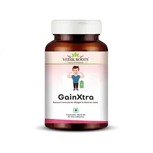 Vedikroots GainXtra | Ayurvedic Supplement to help for Weight Gain | Helps Increase Muscle Mass & Bone Strength | Natural Solution Weight Gain | 60 Veg Capsules