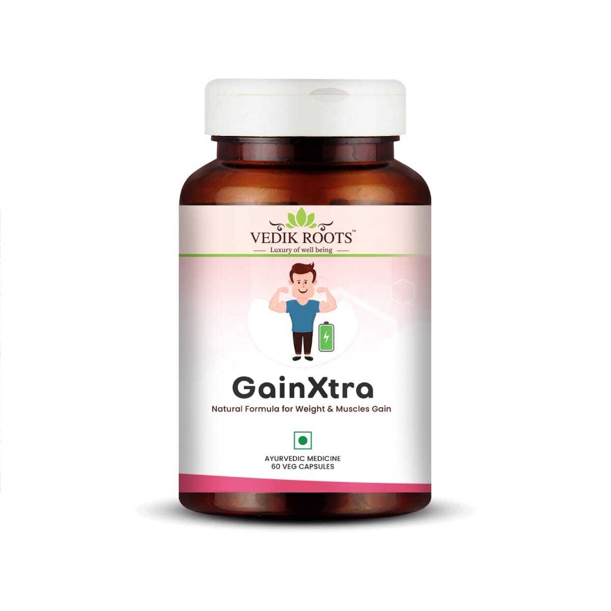 Vedikroots GainXtra | Ayurvedic Supplement to help for Weight Gain | Helps Increase Muscle Mass & Bone Strength | Natural Solution Weight Gain | 60 Veg Capsules