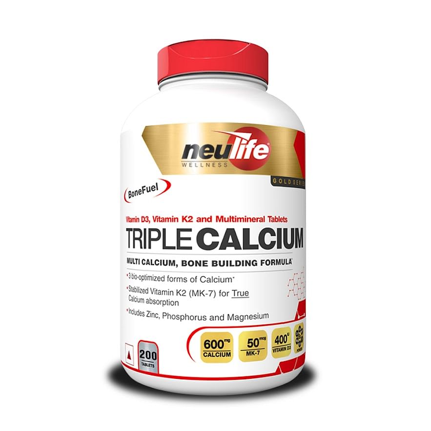 

NEULIFE Triple Calcium with K27 and D3- Multi source CCM formula w/Zinc-Phosphorus-Magnesium (200 Tabs)