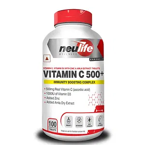 NEULIFE High Strength Real Vitamin C tablets (Ascorbic Acid) 500mg with D3 1000iu + Zinc (100 Tabs).