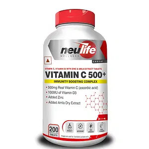 NEULIFE High Strength Real Vitamin C tablets (Ascorbic Acid) with D3 1000iu + Zinc (200 Tabs)