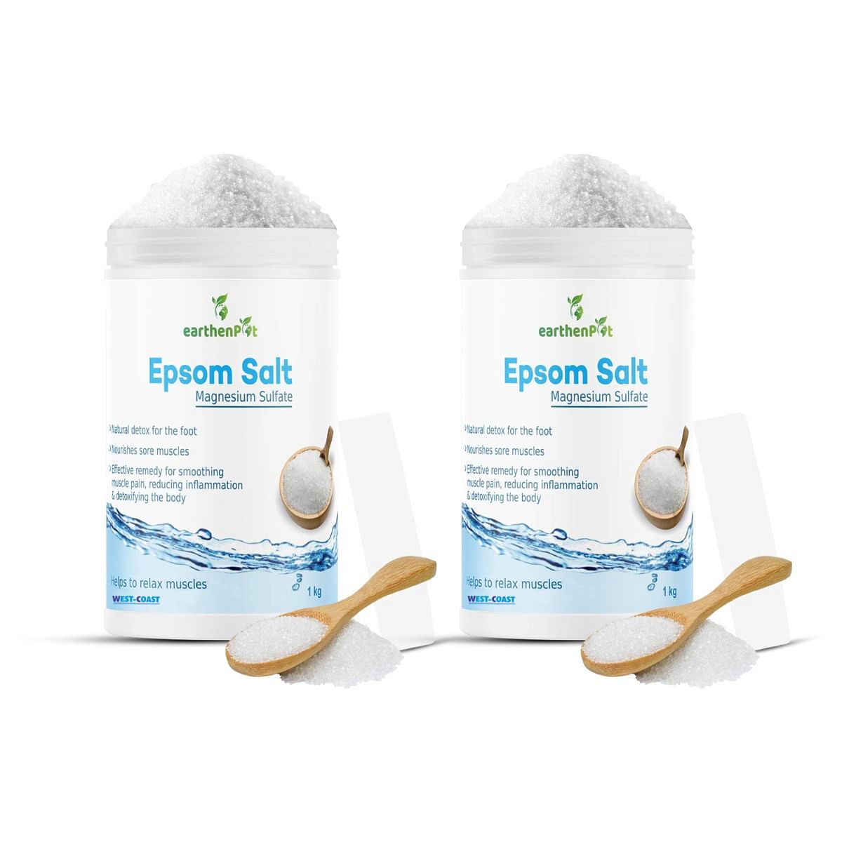 

West-Coast EarthenPot, Epsom Salt granule for Foot Bath Body Relax Muscle Relieves Aches Pain - 1kg (Pack of 2)