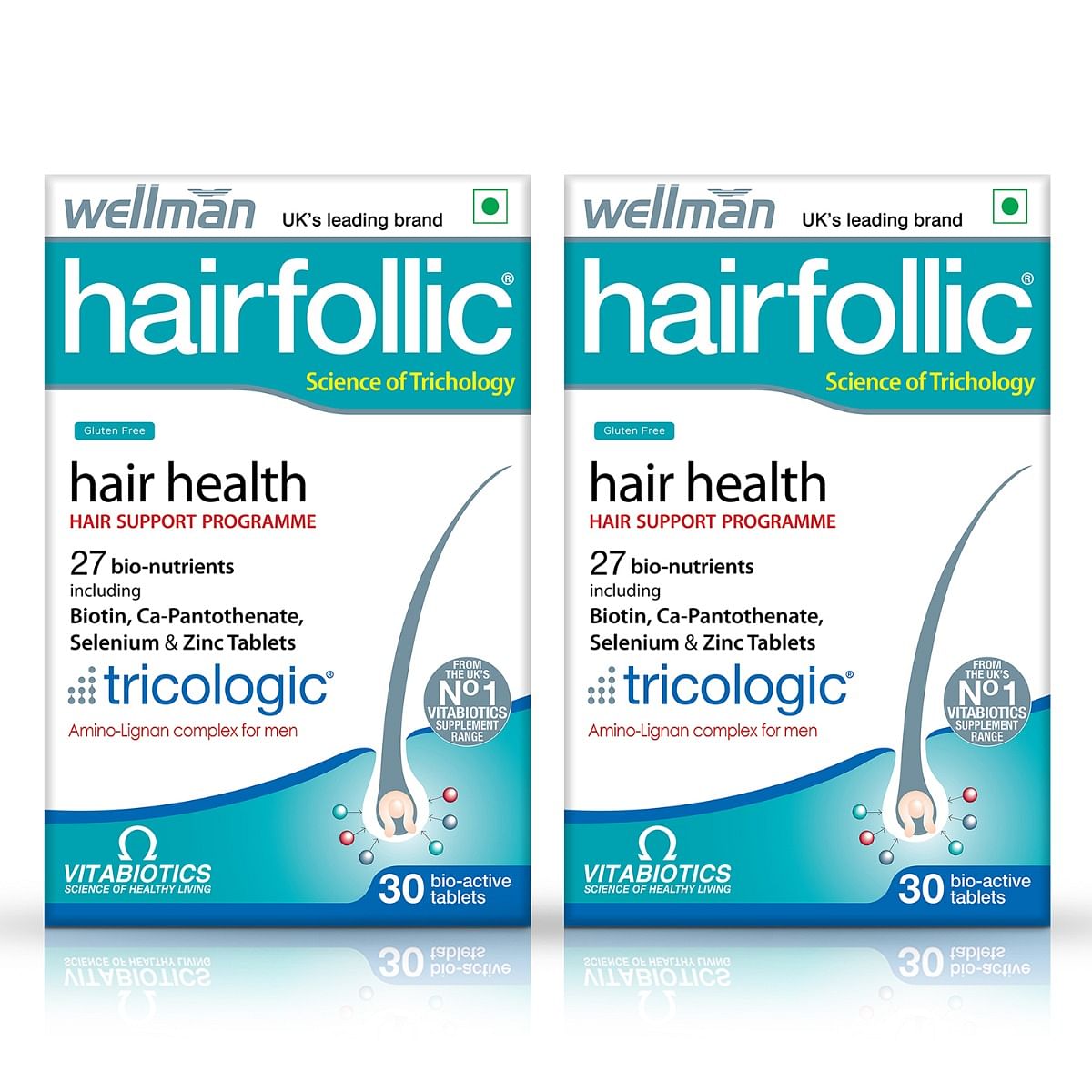 Wellman HairFollic- Hair Supplements (30 Vitamin & Minerals) - 30 Tablets (Pack of 2)