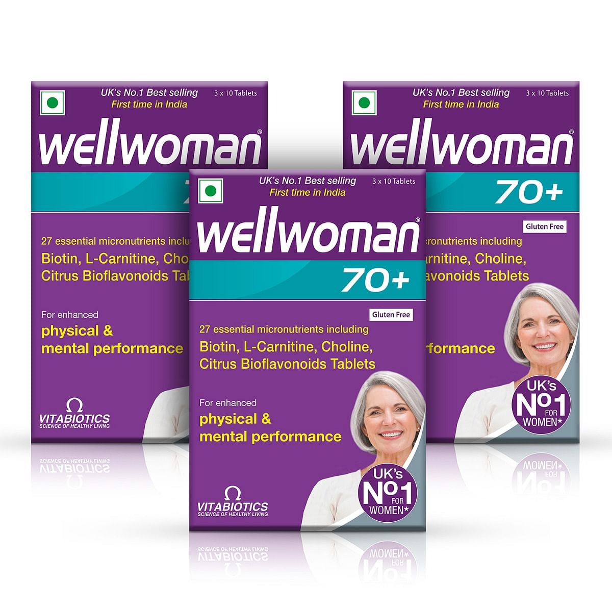 Wellwoman 70+ - Health Supplements (28 Vitamins and Nutrients) - 30 Tablets (Pack of 3)