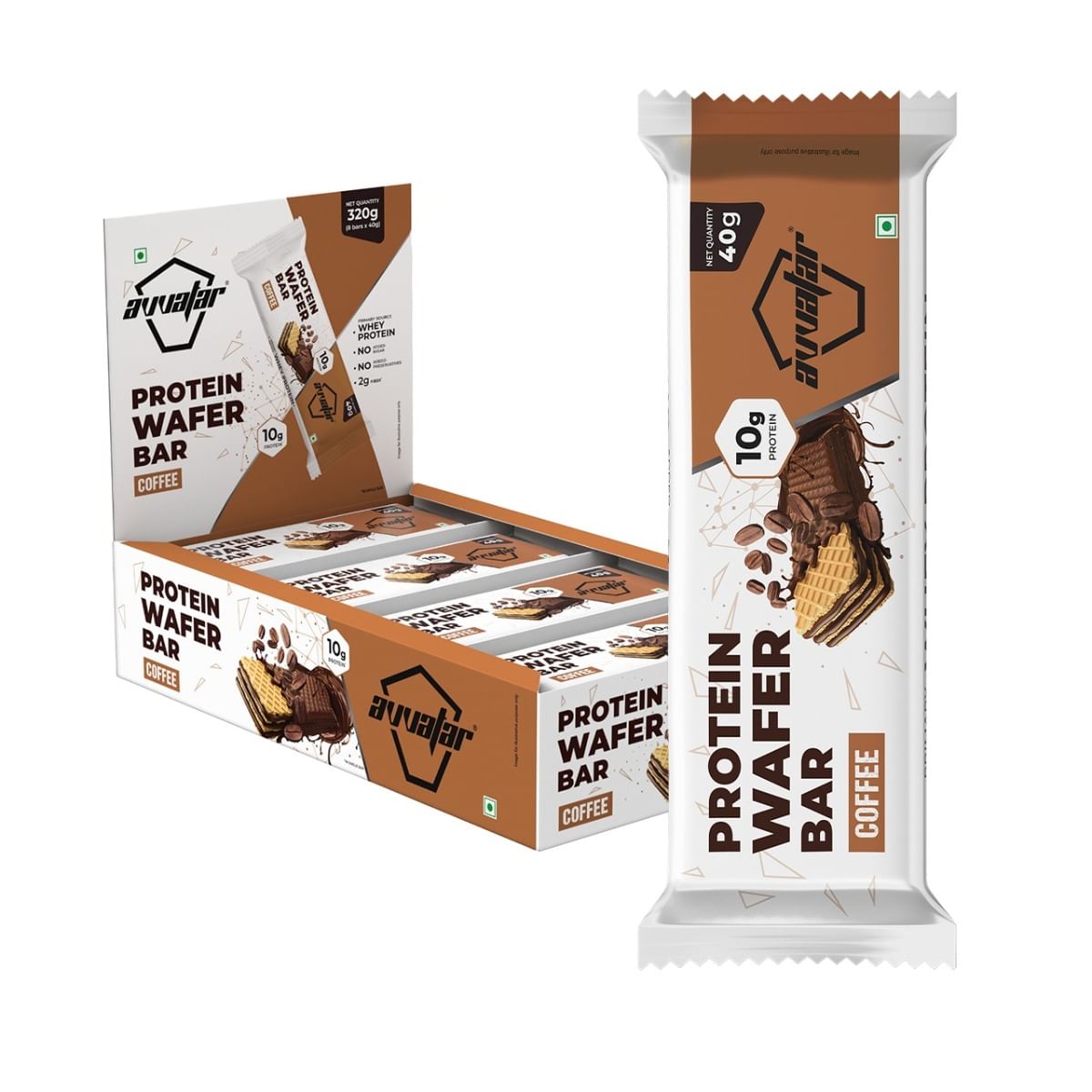 

Avvatar PROTEIN WAFER BAR | 10g Protein | Pack of (8 x 40g each) | Coffee Flavour