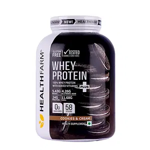 HEALTHFARM Whey protein plus with added vitamins|58 SERVINGS|24 G PROTEIN PER SERVING|5.29G BCAA|4.15G GLUTAMINE|Build Lean and Bigger Muscles 2KG
