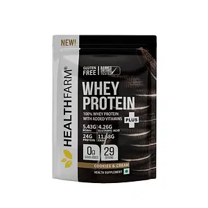 HEALTHFARM Whey protein plus with added vitamins|29 SERVINGS|24 G PROTEIN PER SERVING|5.29G BCAA|4.15G GLUTAMINE Build Lean and Bigger Muscles 1KG