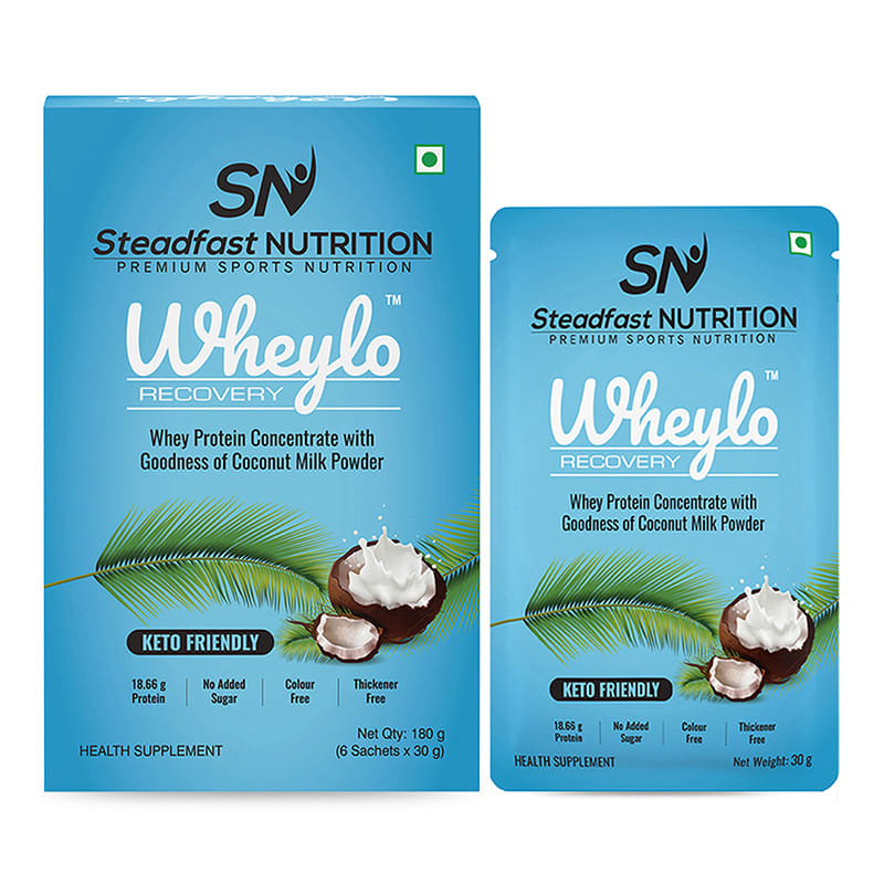 Steadfast Nutrition Wheylo Whey Protein Concentrate 80% | Keto Friendly | Contains 18.66g multifunctional Whey protein for muscle recovery and growth | Goodness of Coconut milk powder
