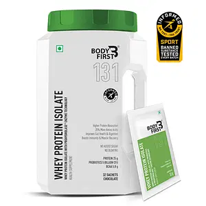 Bodyfirst Whey Protein Isolate With Probiotics & Prohydrolase Enzyme Technology, Chocolate, 32 Sachets