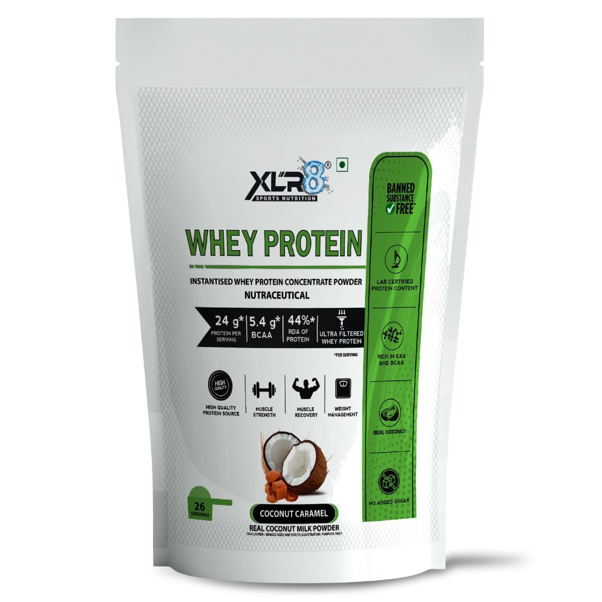 

XLR8 Whey Protein with 24 g protein, 5.4 g BCAA - 2 lbs / 907 g (Coconut Caramel)