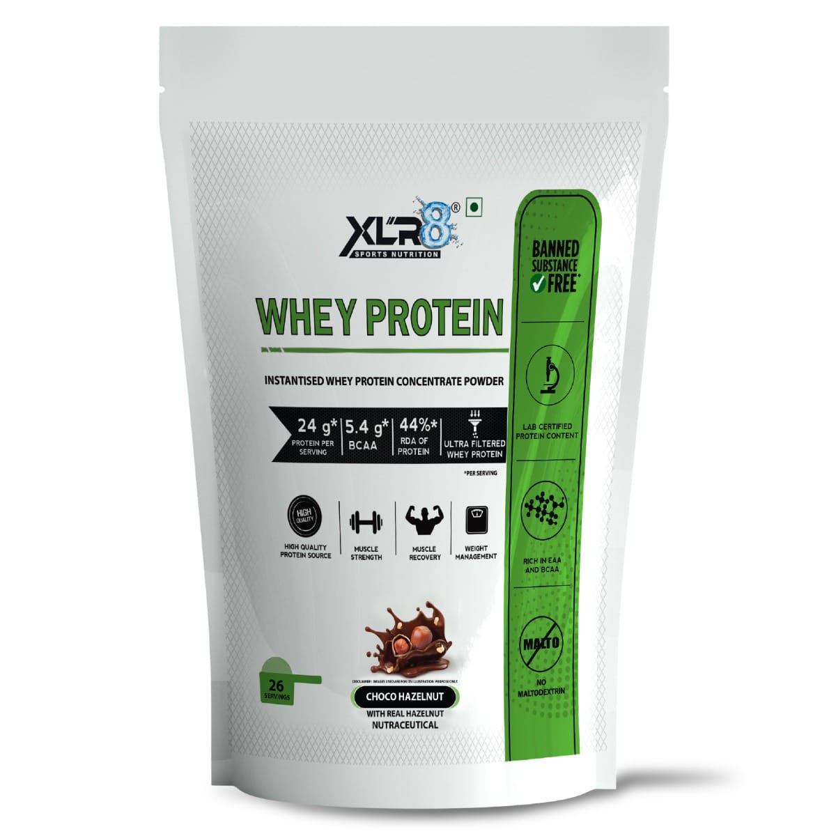 

XLR8 Whey Protein with 24 g protein, 5.4 g BCAA - 1 lbs / 454 g (Choco Hazelnut)