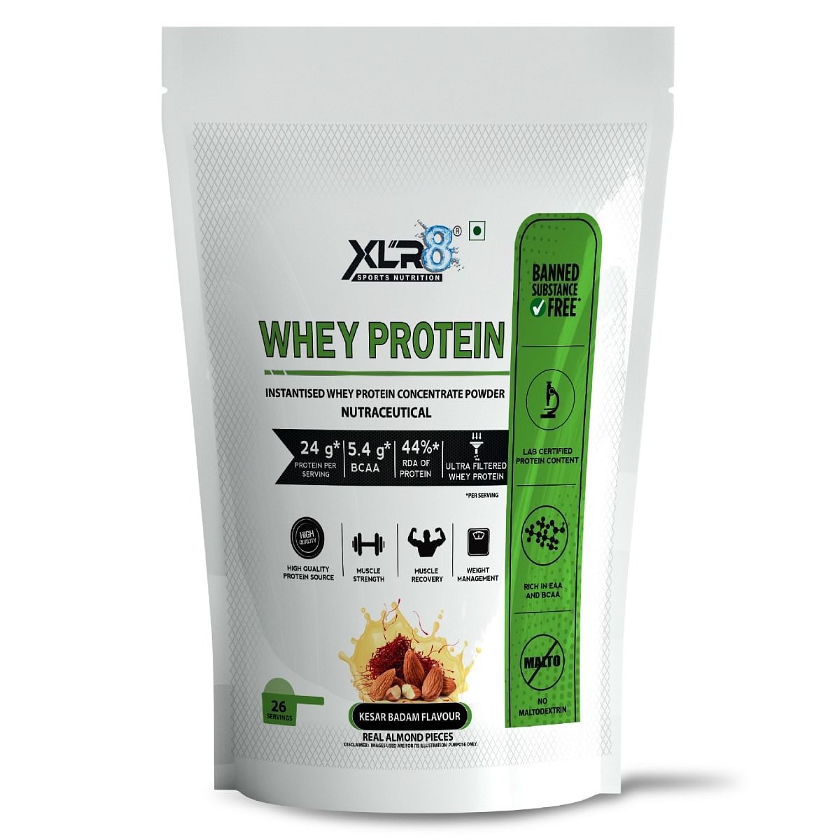 

XLR8 Whey Protein with 24 g protein, 5.4 g BCAA 2 lbs/907g ( Kesar Badam)