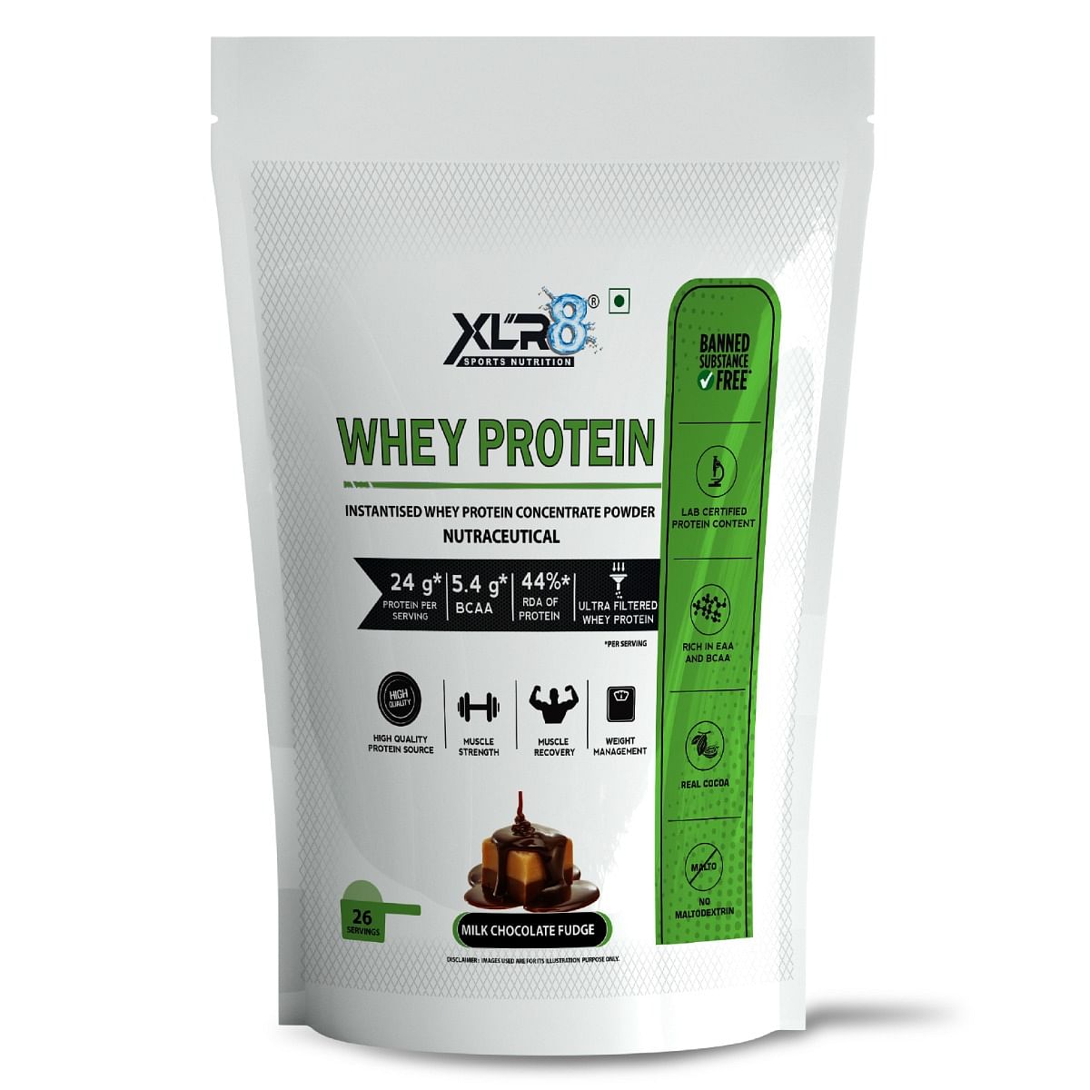 XLR8 Whey Protein with 24 g protein, 5.4 g BCAA - 2 lbs / 907g (Milk chocolate fudge)