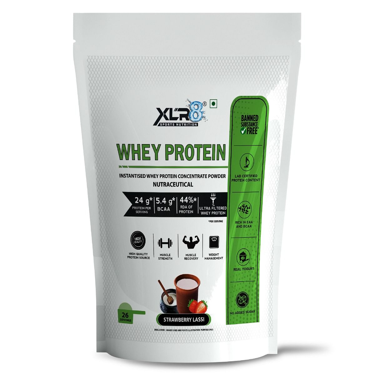 

XLR8 Whey Protein with 24 g protein, 5.4 g BCAA - 2 lbs / 907g (Strawberry Lassi)