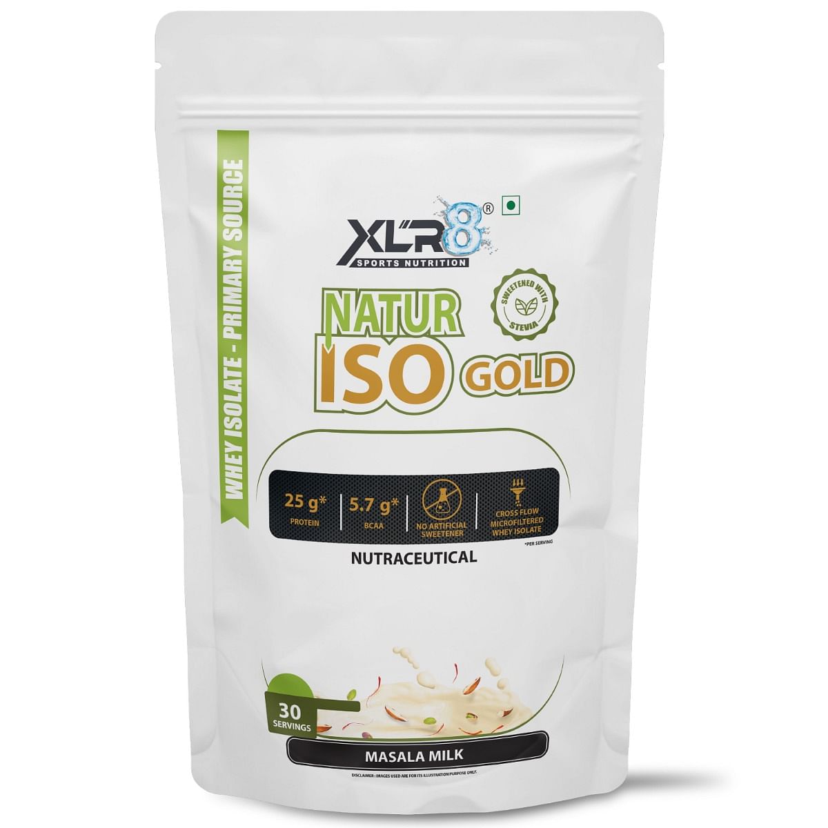 

XLR8 Natur Iso Gold 25 G protein, Whey Isolate primary source Whey Protein (1 kg, Masala Milk)