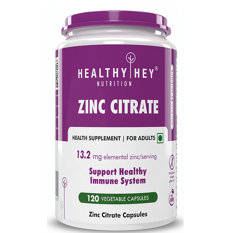 

HealthyHey Nutrition Zinc Citrate, Supports Immune and Immunity - 120 Veg Capsules