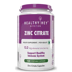 HealthyHey Nutrition Zinc Citrate, Supports Immune and Immunity - 120 Veg Capsules