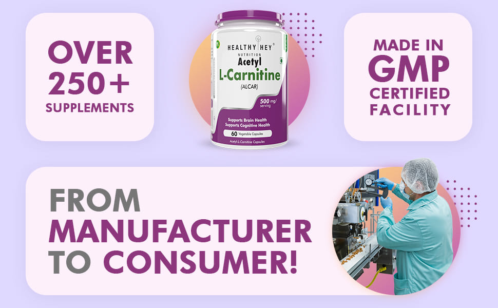 healthy hey l carnitine HealthyHey Acetyl L-Carnitine (ALCAR) 500 mg 60 Veg Capsules (Pack of 1)