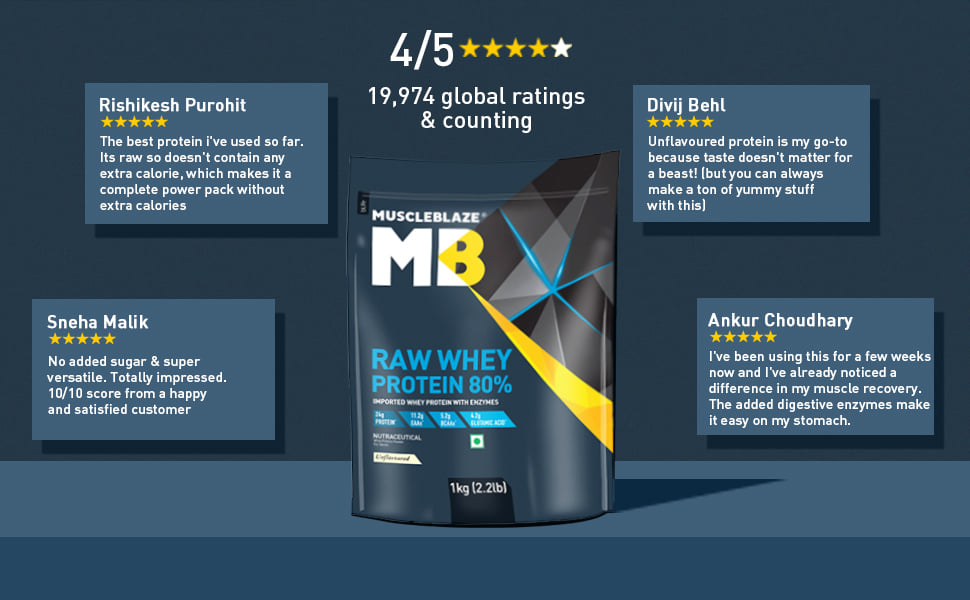 Mb Rasone Protein MuscleBlaze MB Raw Whey Protein Concentrate 80% with Added Digestive ...