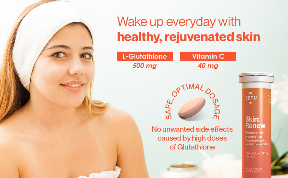 Setu Skin Renew Glutathione Tablets for Glowing Skin | 15 Effervescent Tablets with 500mg L-Glutathione & Vitamin C | Sugar-free Antioxidant & Skin Glow Supplement for Clear Skin | Orange (Pack of 1) Setu Skin Renew Glutathione Tablets for Glowing Skin | 15 Effervescent Tablets with 500mg L-Glutathione & Vitamin C | Sugar-free Antioxidant & Skin Glow Supplement for Clear Skin | Orange (Pack of 1)