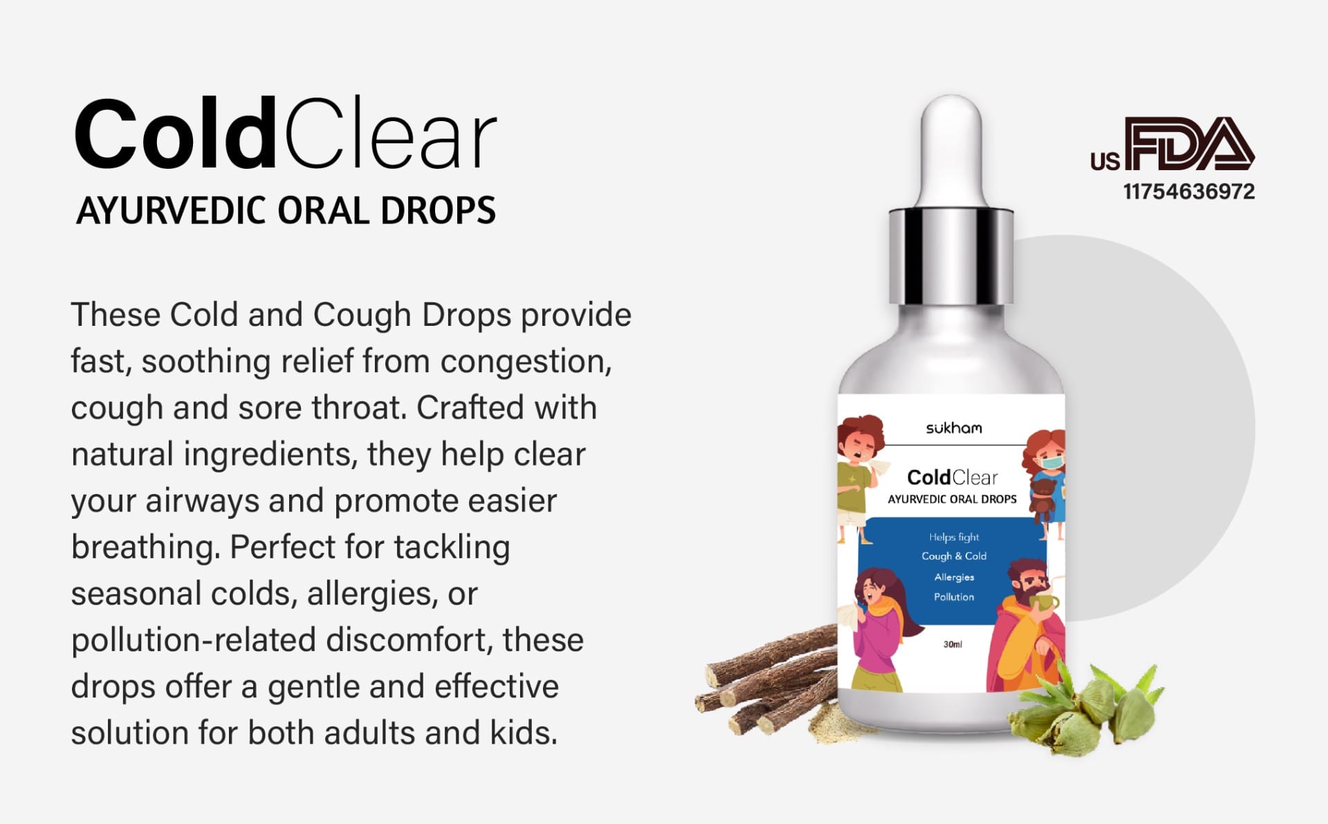 Sukham Cold Clear Herbal Drops 30ml Cough & Cold Relief | Helps Fight ...