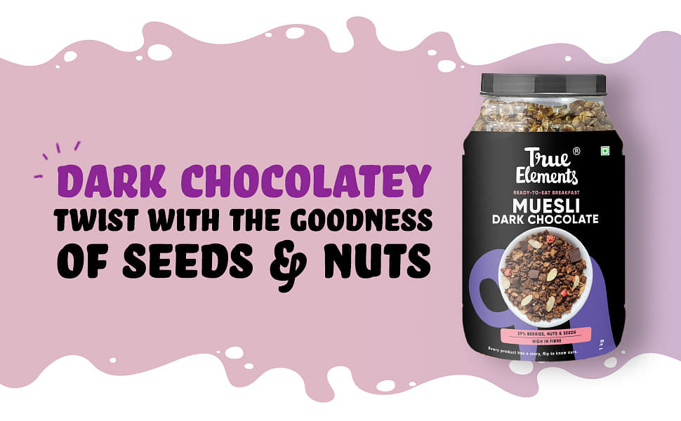 Buy True Elements Dark Chocolate Muesli 1kg - 13gm Protein, Nuts & Berries, 13% Millet