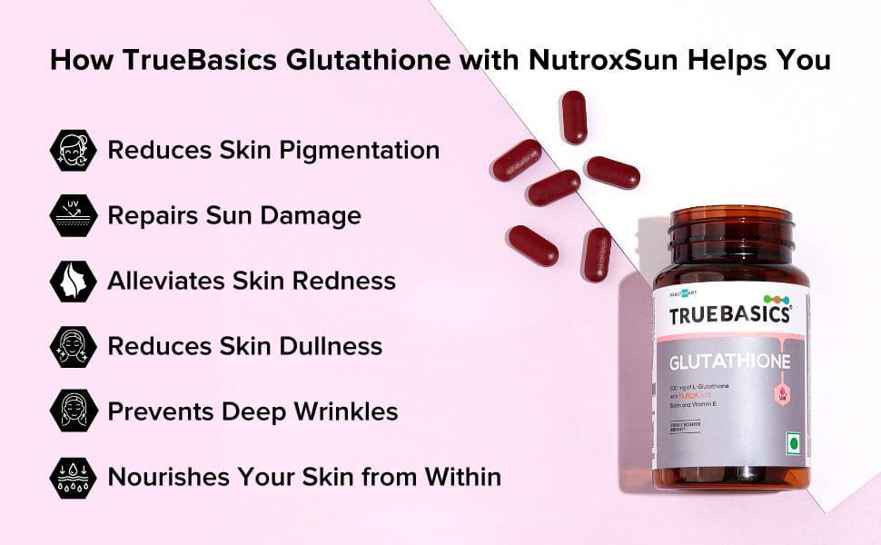 TrueBasics Glutathione (30 Tablets) | With Nutroxsun, Biotin & Vitamin E